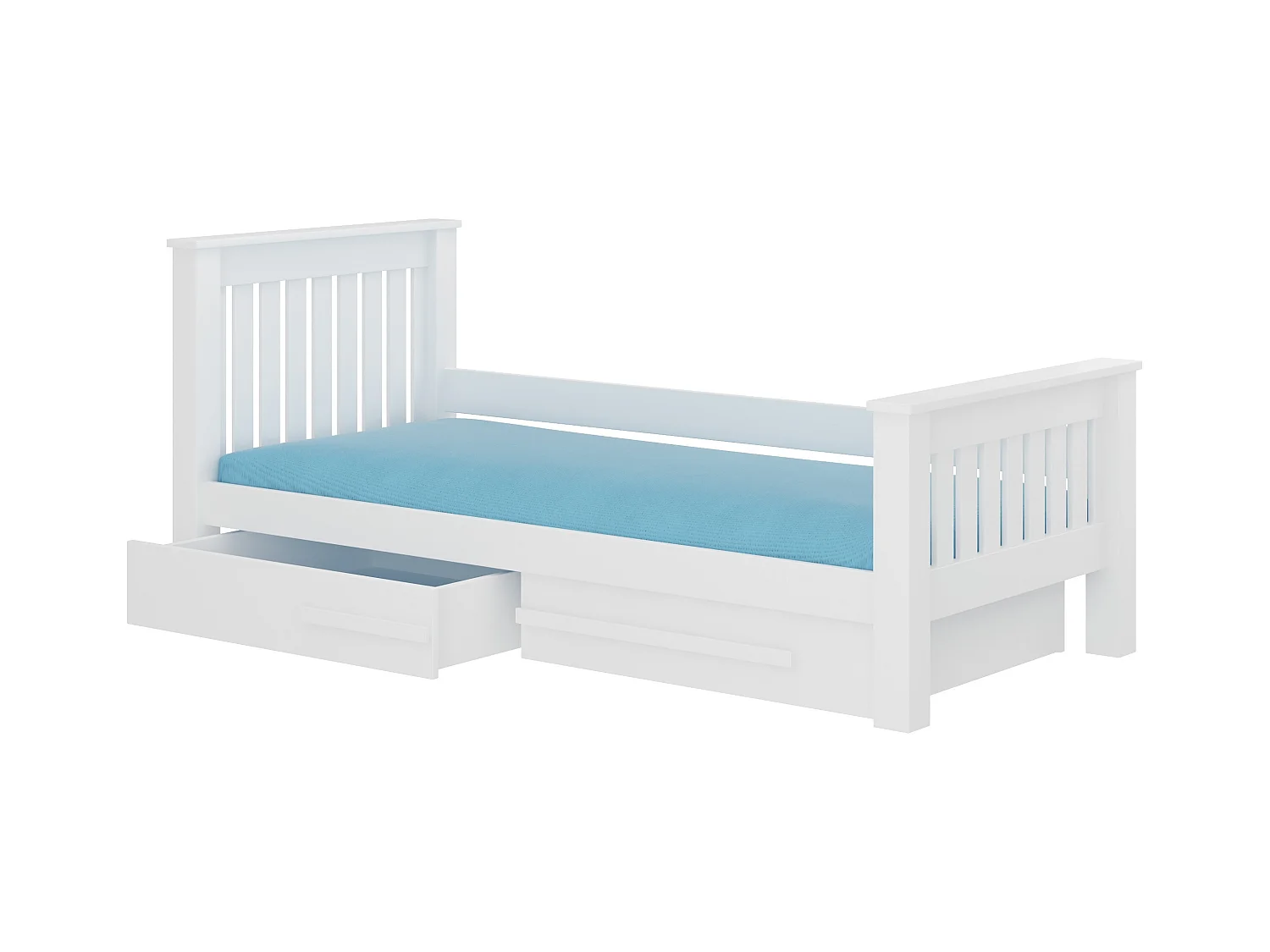 Lit enfant bois pin blanc 90x200 avec 2 tiroirs de rangement Rallye