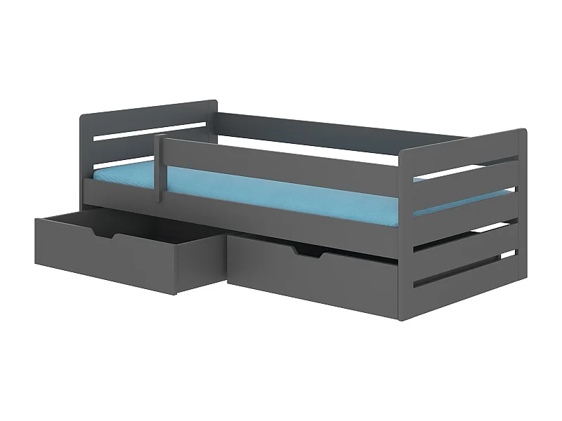Grafietgrijs grenenhouten kinderbed 90x200 cm met 2 Kiko opberglades
