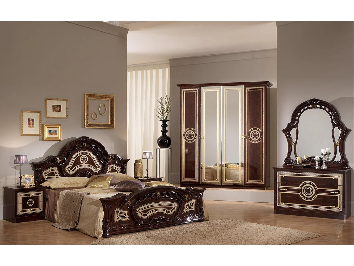 Lit baroque laqué acajou Soraya 180x200