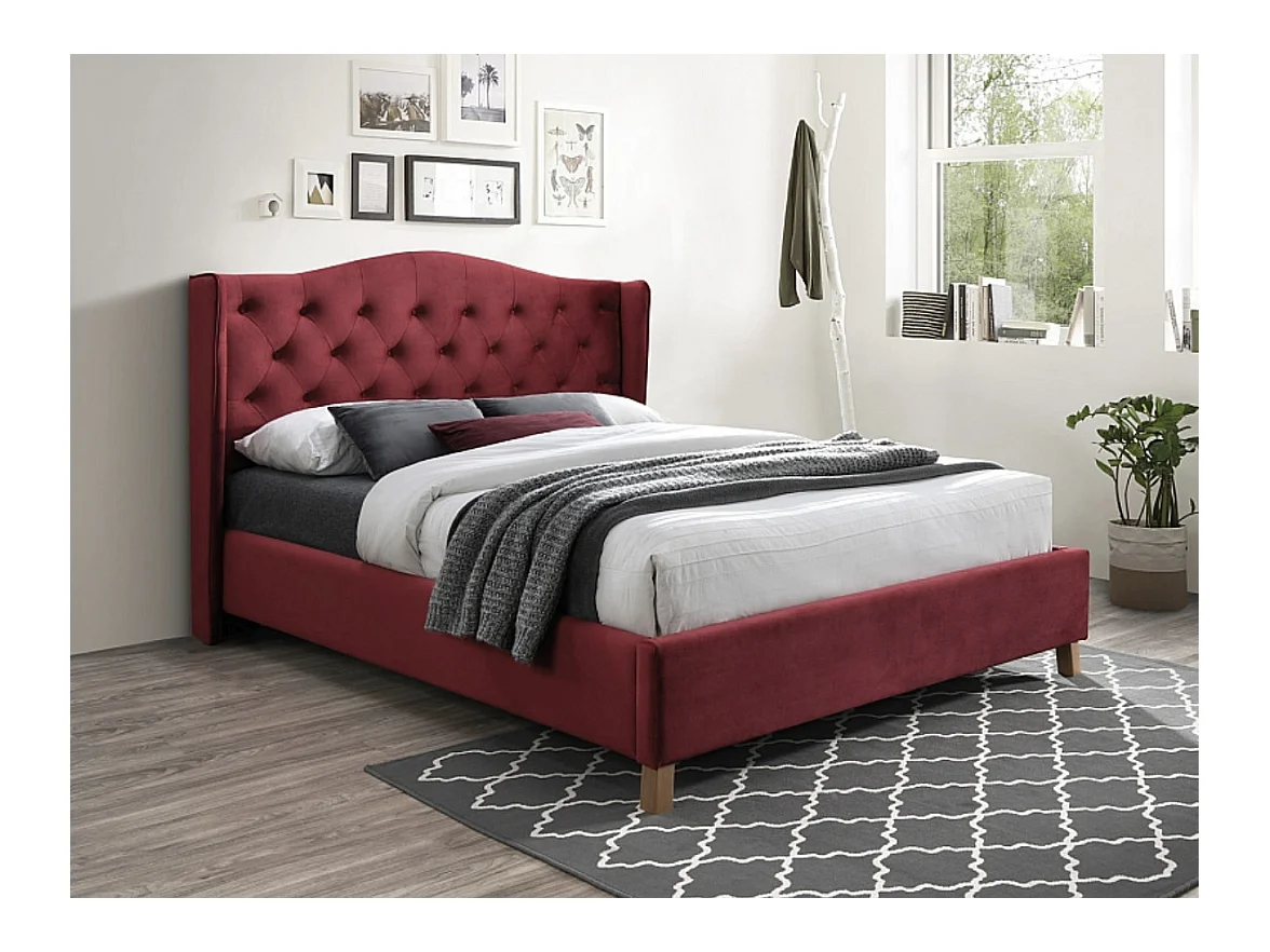 Lit double en velours tapissé Kalane 160cm-Couleur Bordeaux