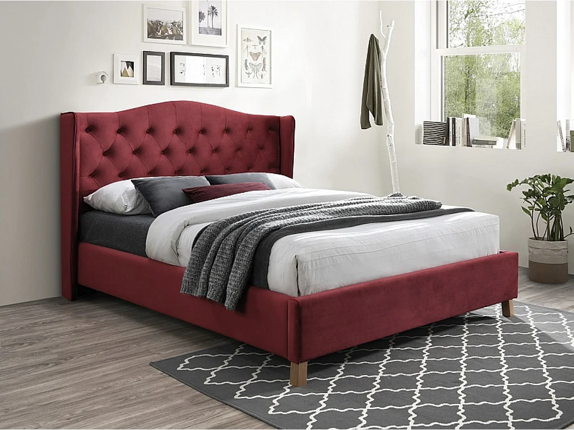 Łóżko ASPEN VELVET 160x200 bordowe