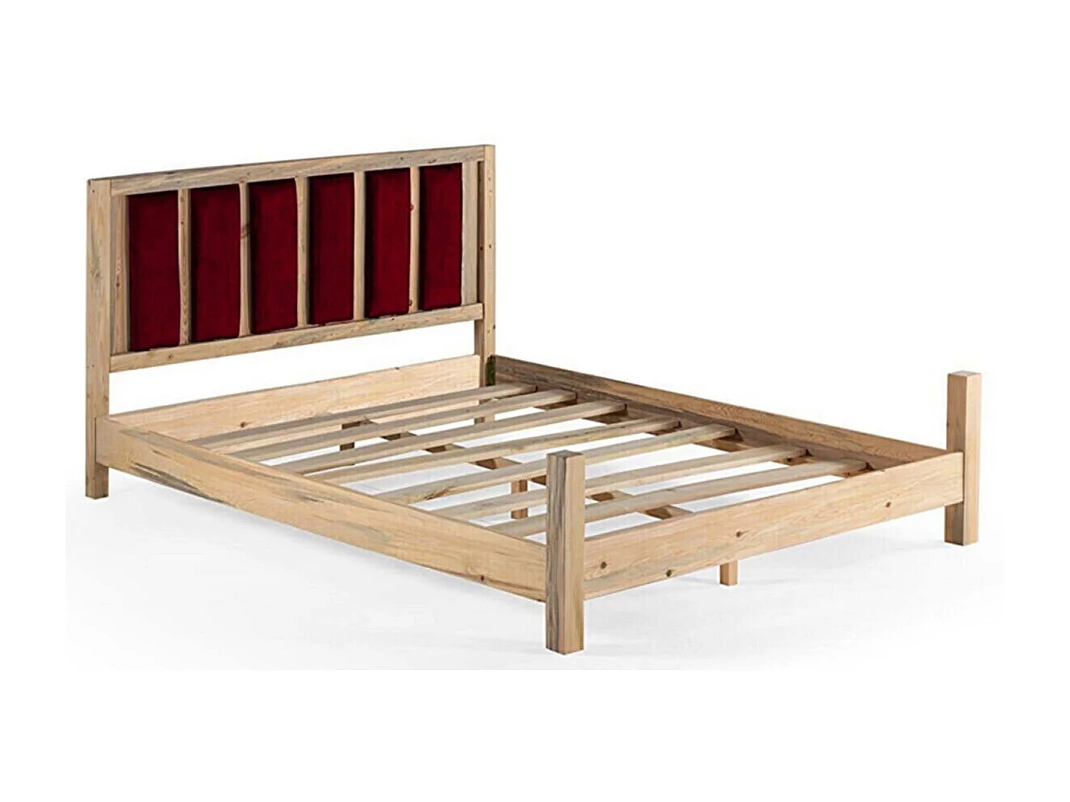 Lit en bois massif clair avec tête de lit tissu doux Mirenda - 7 tailles-Couleur Orange-90x190