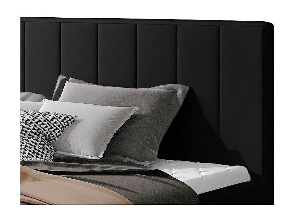 Lit rembourré de luxe cuir synthétique Vareze-Couleur Noir-180x200-Version avec sommier