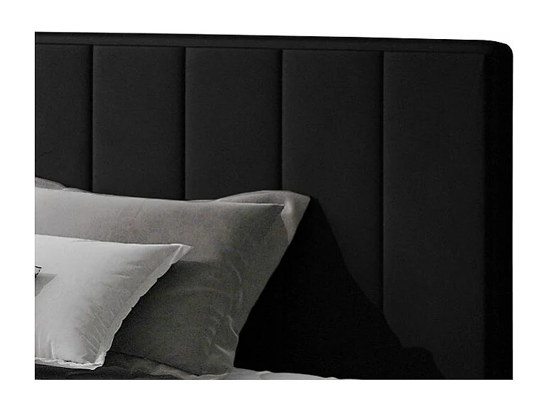 Lit rembourré de luxe velours Vareze-Couleur Noir-140x200-Version avec sommier