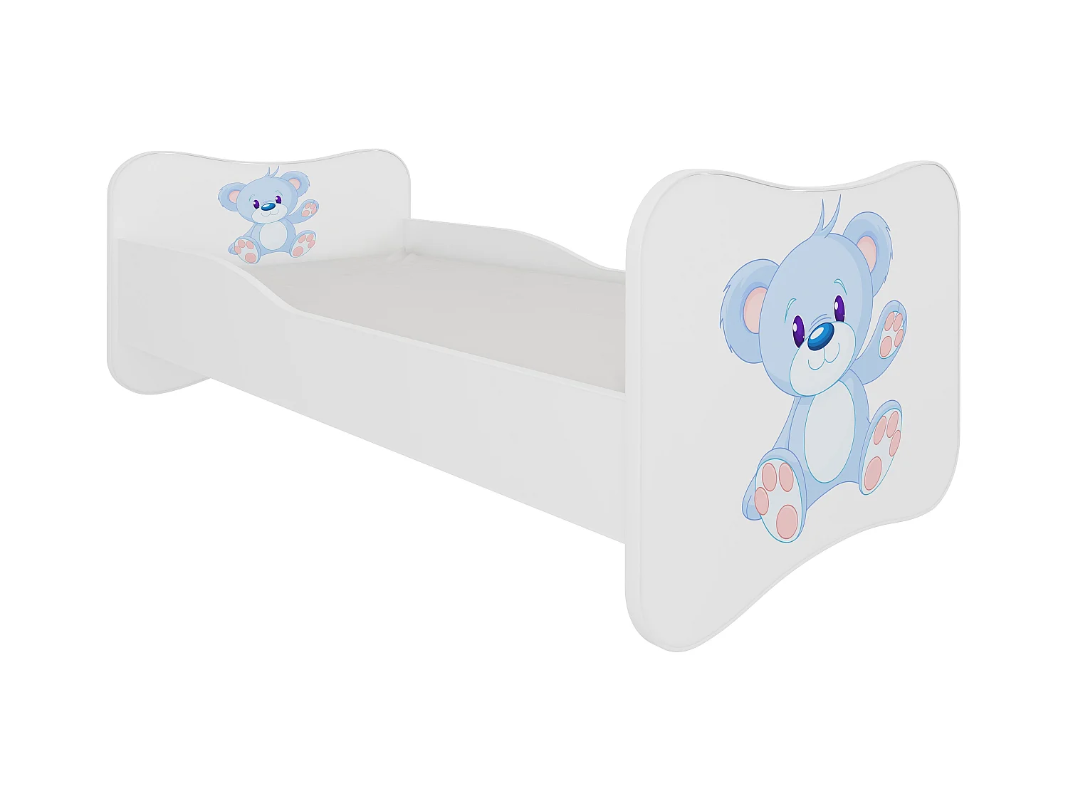 Wit houten kinderbed met blauwe teddybeer print 70x140 of 80x160 cm - Inclusief boxspring en matras - Ondula-Slapen 70x140cm