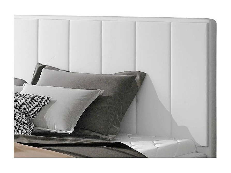 Lit rembourré de luxe cuir synthétique Vareze-Couleur Blanc-200x200-Version avec sommier