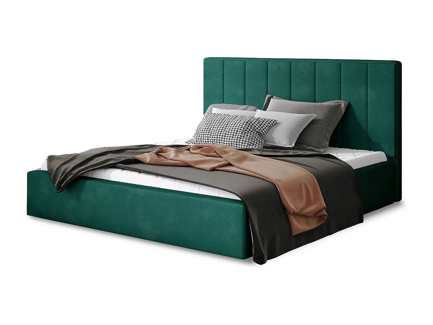 Lit adulte avec coffre de rangement Vareza – Velours matelassé-Vert-200x200