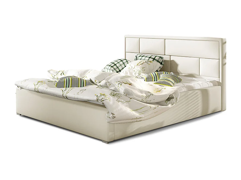 Lit double simili cuir beige clair tête de lit capitonnée Lenzo - 4 tailles-200x200