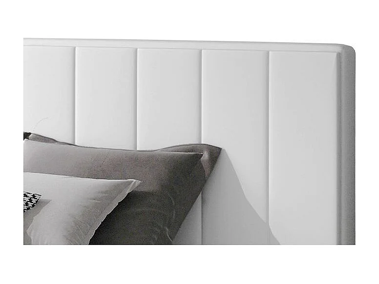 Lit rembourré de luxe cuir synthétique Vareze-Couleur Blanc-140x200-Version avec sommier