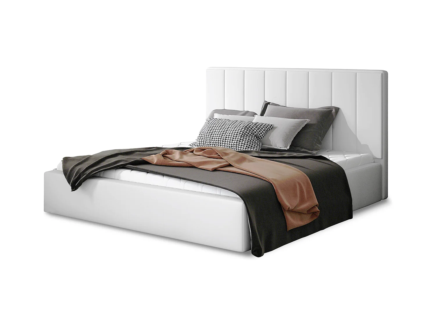 Lit rembourré de luxe cuir synthétique Vareze-Couleur Blanc-140x200-Version avec sommier