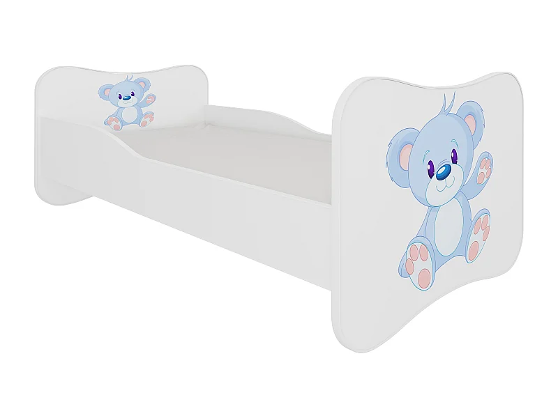 Lit enfant bois blanc imprimé ourson bleu 70x140 ou 80x160 - Sommier et matelas inclus - Ondula-80x160