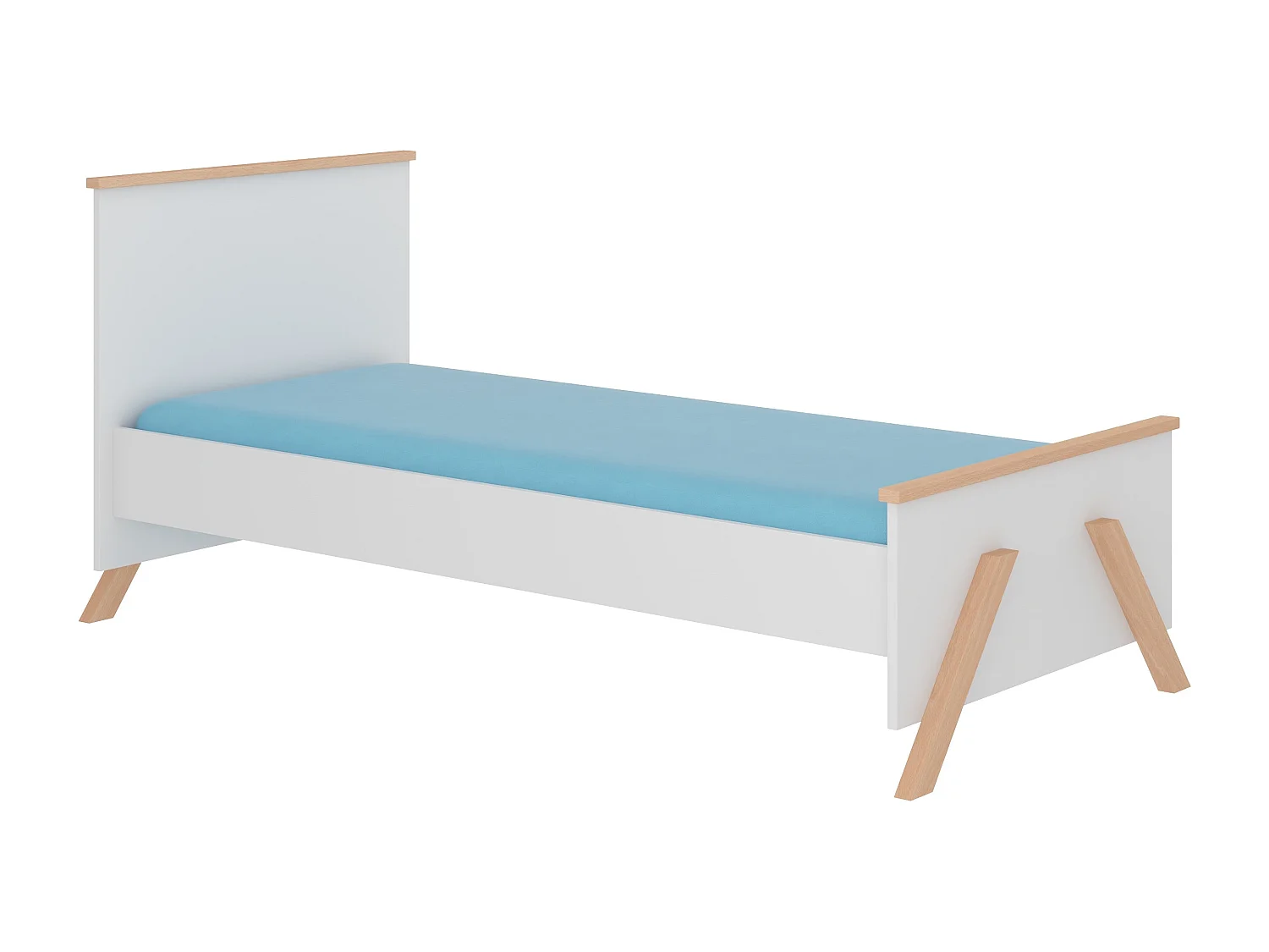 Lit enfant bois pin naturel et blanc 90x200 avec 2 tiroirs de rangement Kandou