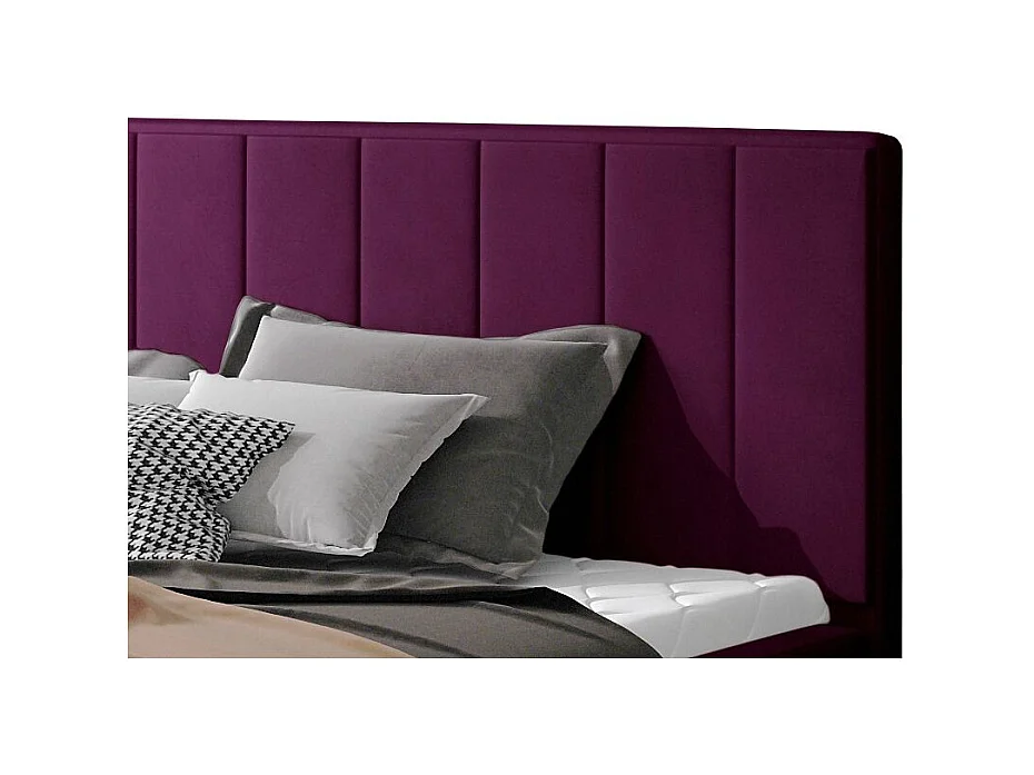 Lit rembourré de luxe velours Vareze-Couleur Magenta foncé-140x200-Version avec sommier
