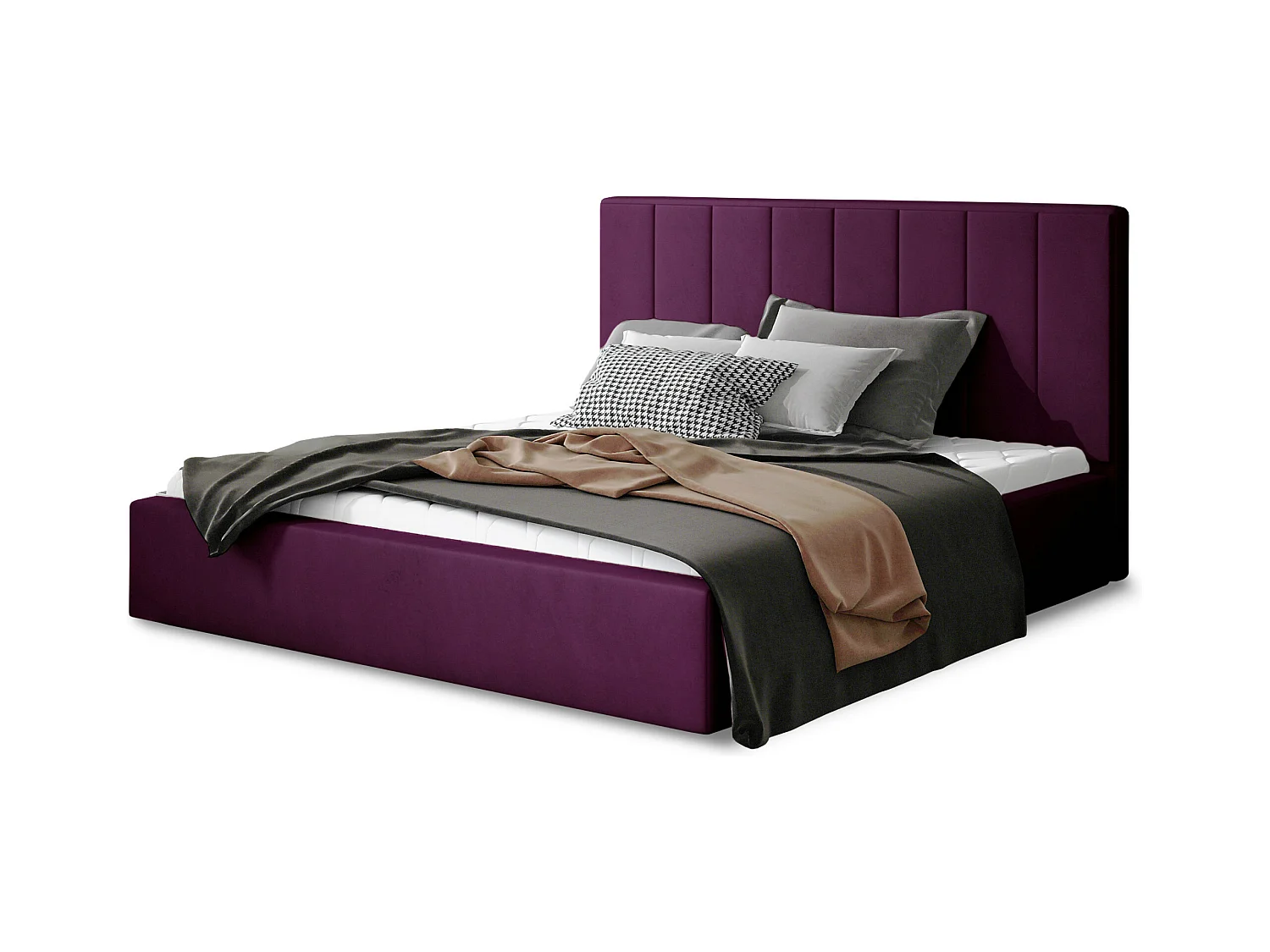 Lit rembourré de luxe velours Vareze-Couleur Magenta foncé-140x200-Version avec sommier