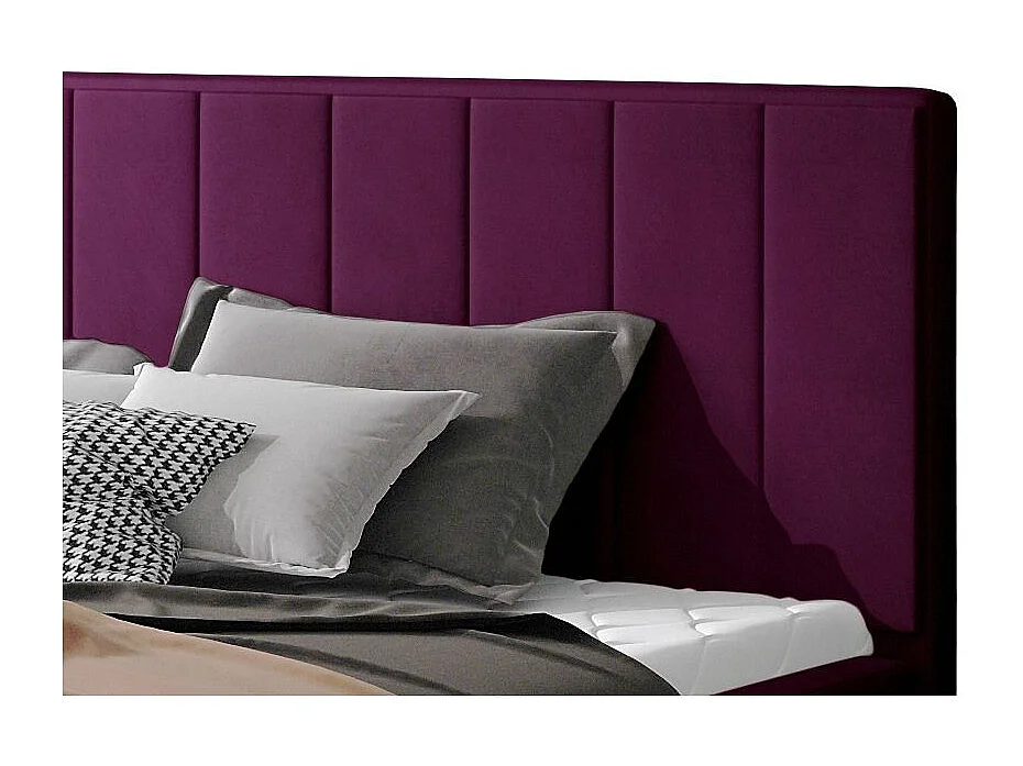 Lit rembourré de luxe velours Vareze-Couleur Magenta foncé-140x200-Version avec sommier