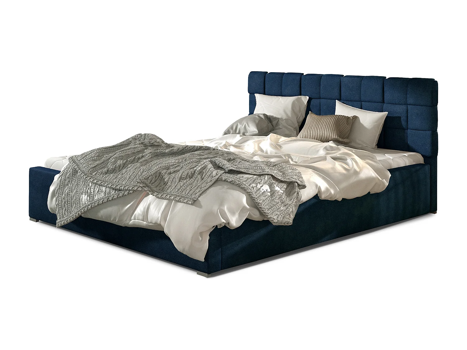 Lit moderne 160x200 capitonné velours bleu Kandy