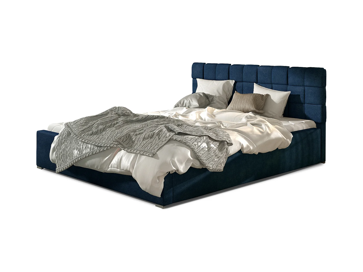 Lit moderne 160x200 capitonné velours bleu Kandy