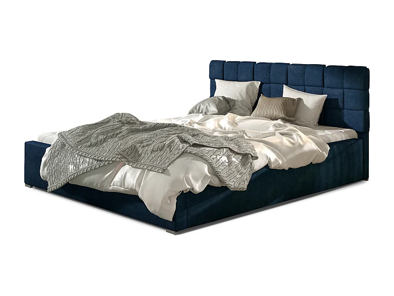 Tweepersoonsbed met Kanda boxspring – Gewatteerd fluweel-Kleur Donkerblauw-Slapen 160x200cm