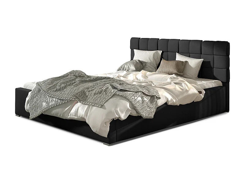 Tweepersoonsbed met Kanda boxspring – Gewatteerd kunstleer-Kleur Zwart-Slapen 140x200cm