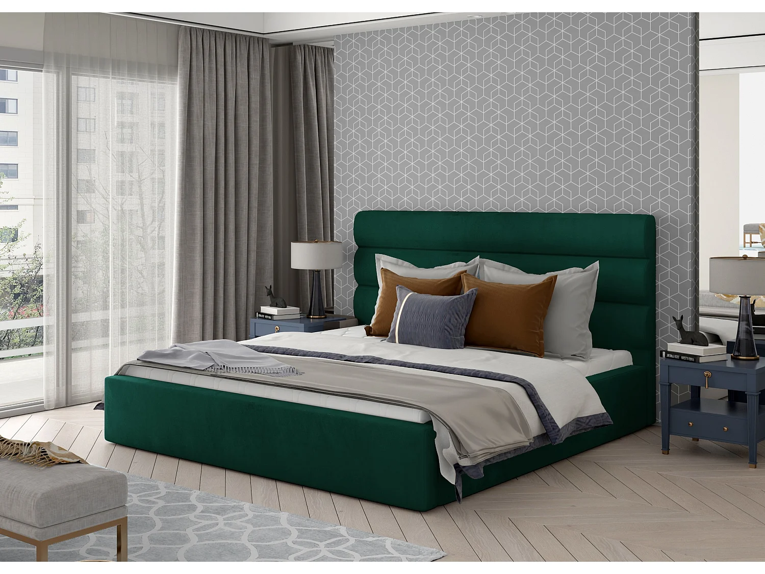 Lit design velours vert foncé Klarina - 4 tailles-140x200