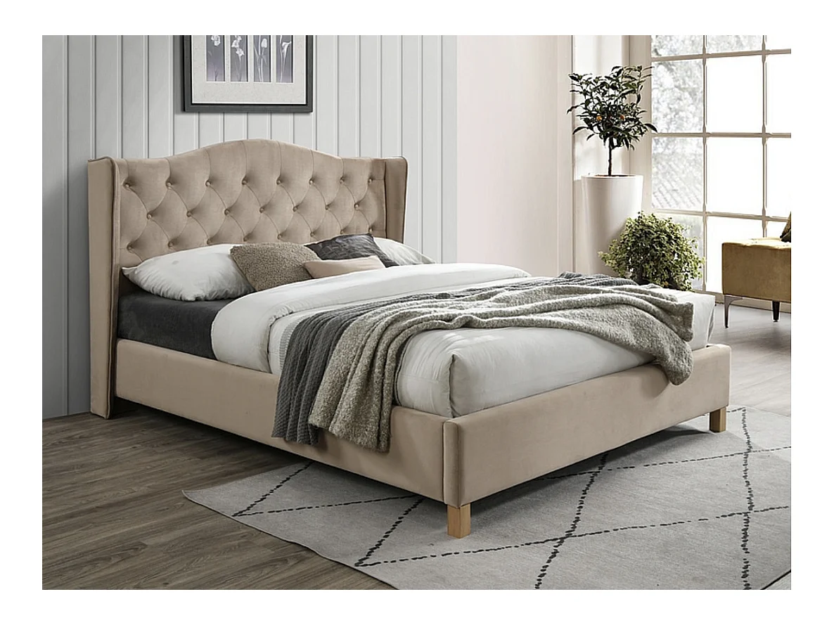 Lit double en velours tapissé Kalane 160cm-Couleur Beige