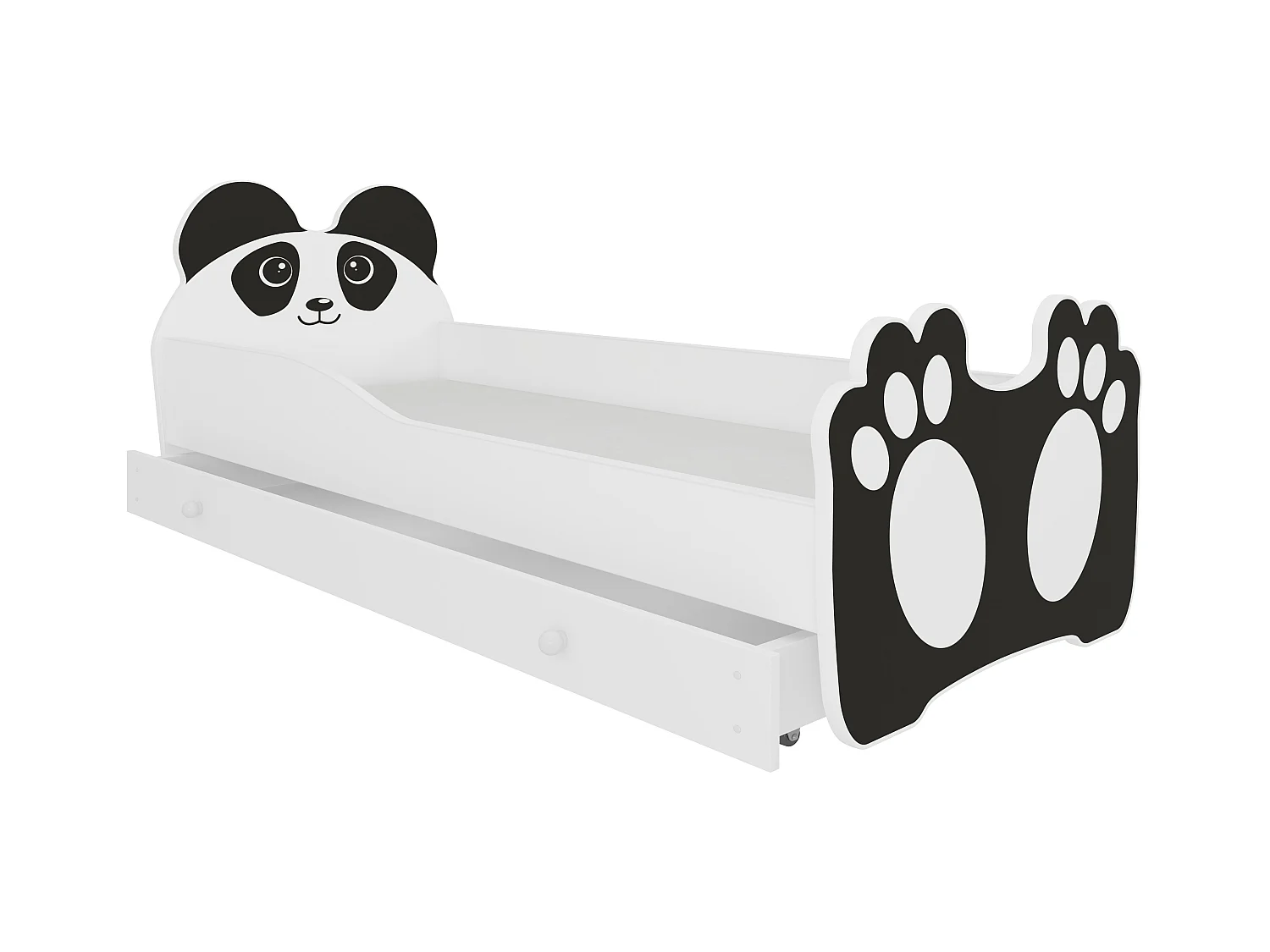 Lit enfant avec motif petit panda 70x140 ou 80x160 - Matelas inclus - Tiroir de rangement-80x160-Tiroirs Avec tiroir