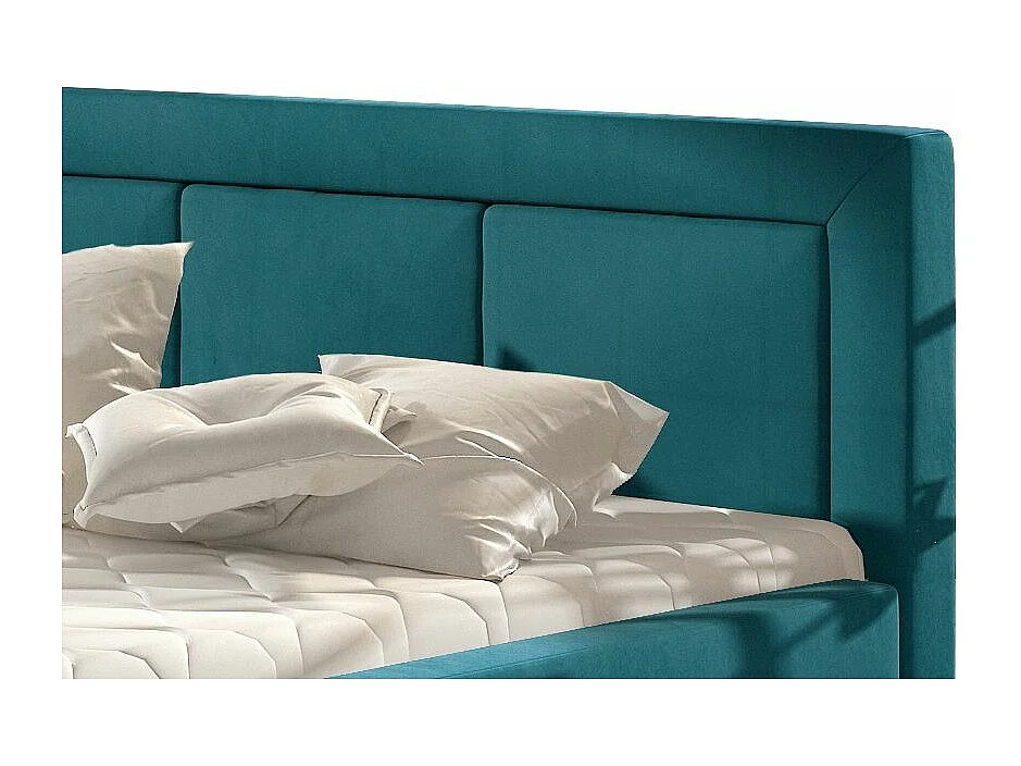 Lit velours bleu canard grand carré capitonné Berlino - 4 tailles-140x200