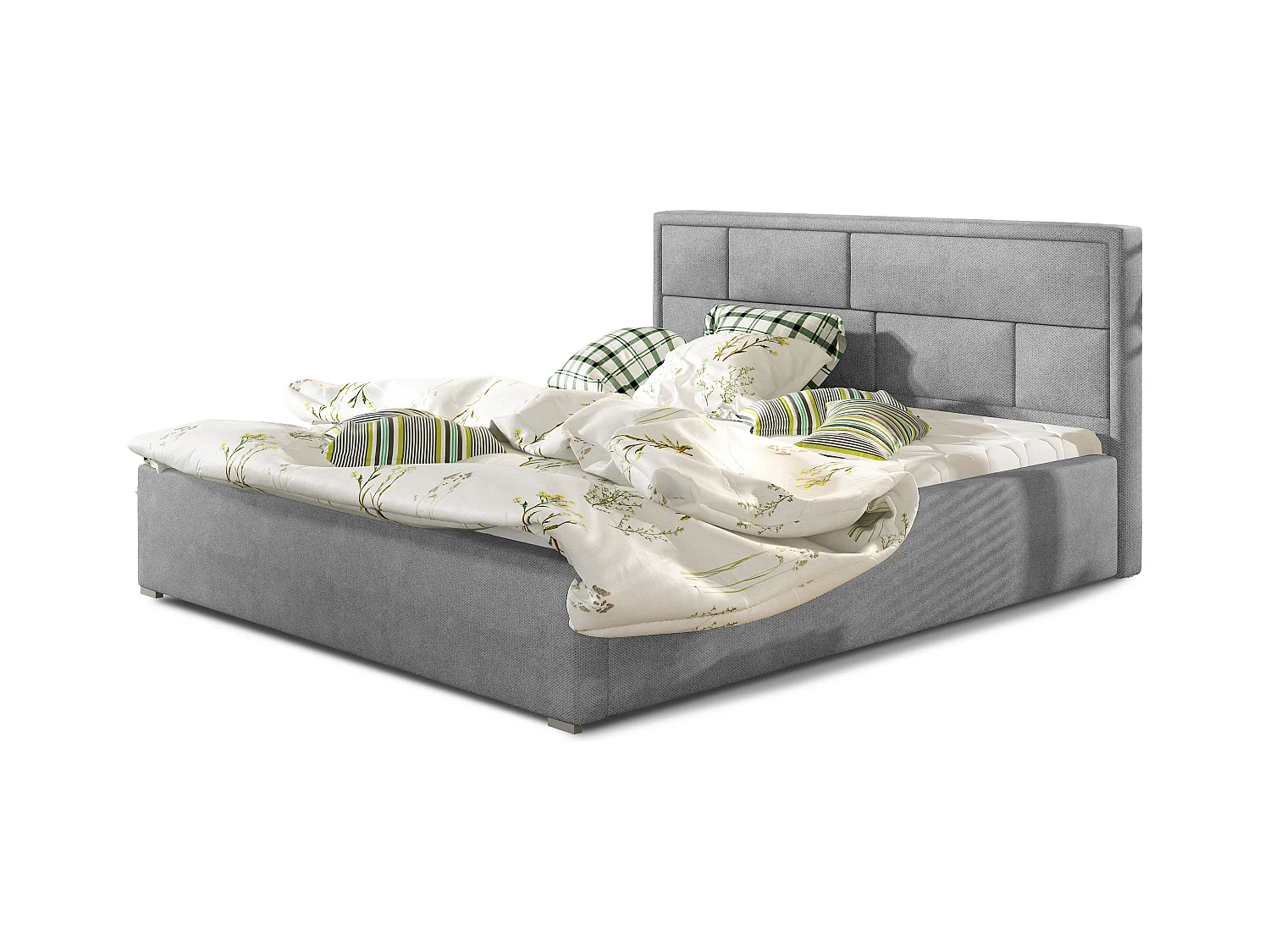 Lit double velours gris tête de lit capitonnée Lenzo - 4 tailles-200x200