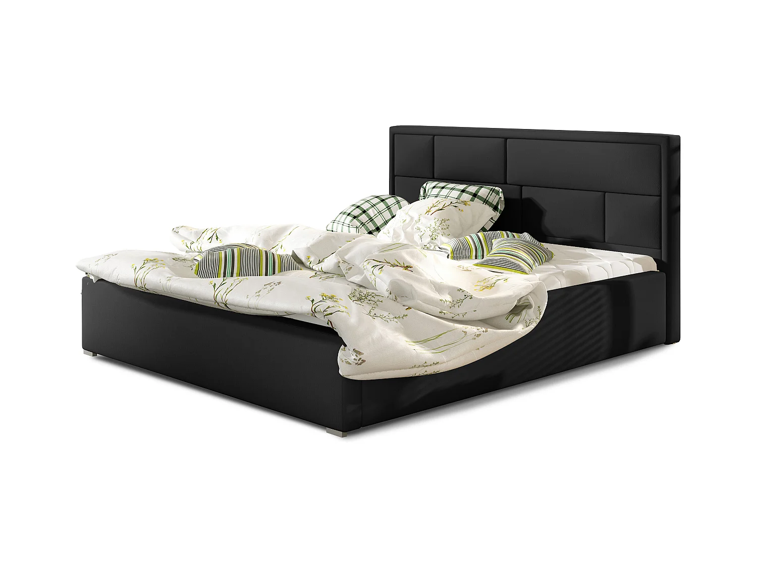 Volwassenenbed met Lenzo boxspring – Gewatteerd kunstleer-Kleur Zwart-Slapen 200x200cm