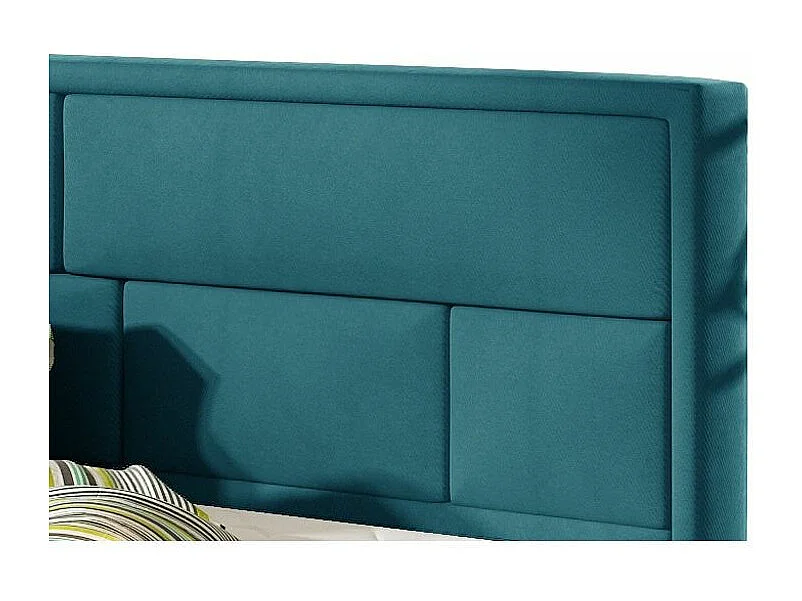 Lit double velours bleu canard tête de lit capitonnée Lenzo - 4 tailles-180x200