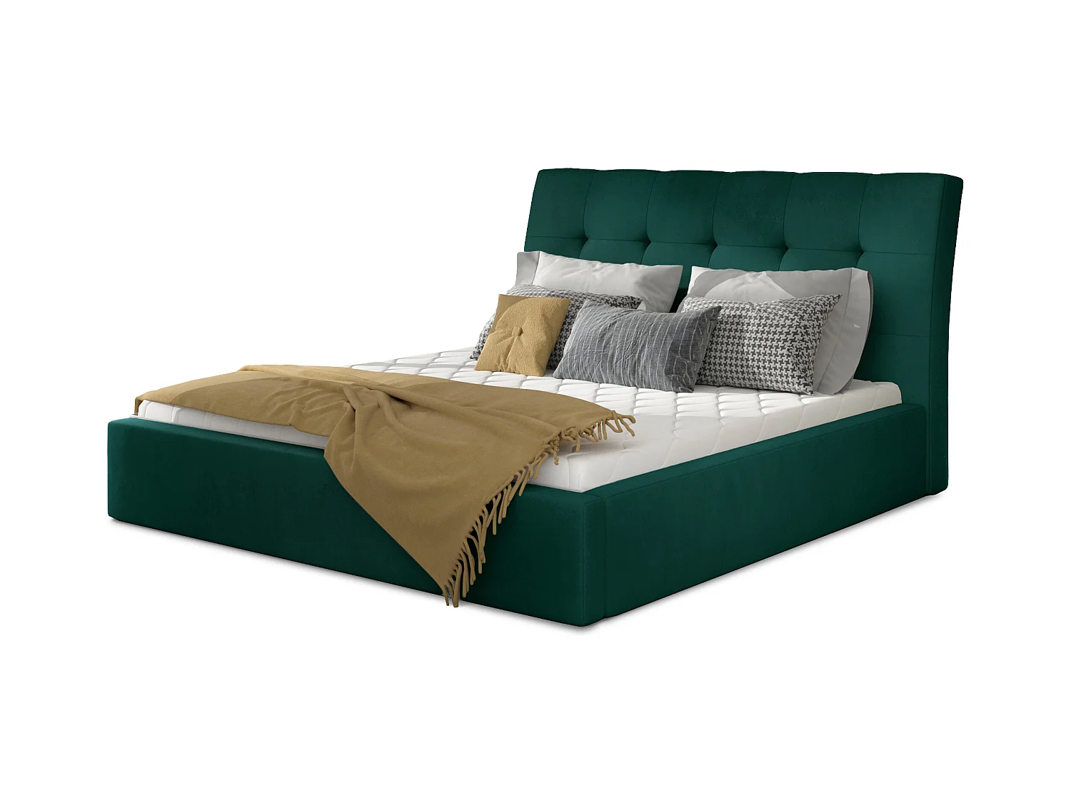 Lit double capitonné velours vert foncé Klein - 4 tailles-160x200