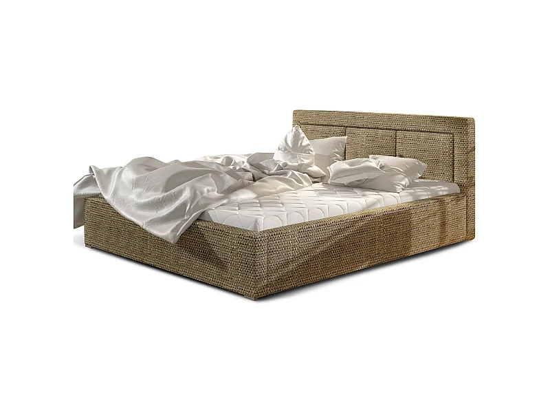 Lit tissu beige chiné grand carré capitonné Berlino - 4 tailles-200x200