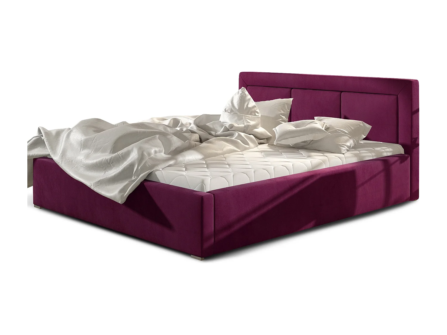 Tweepersoonsbed met Berlino boxspring - Gestoffeerd fluweel-Kleur Pruim-Slapen 200x200cm