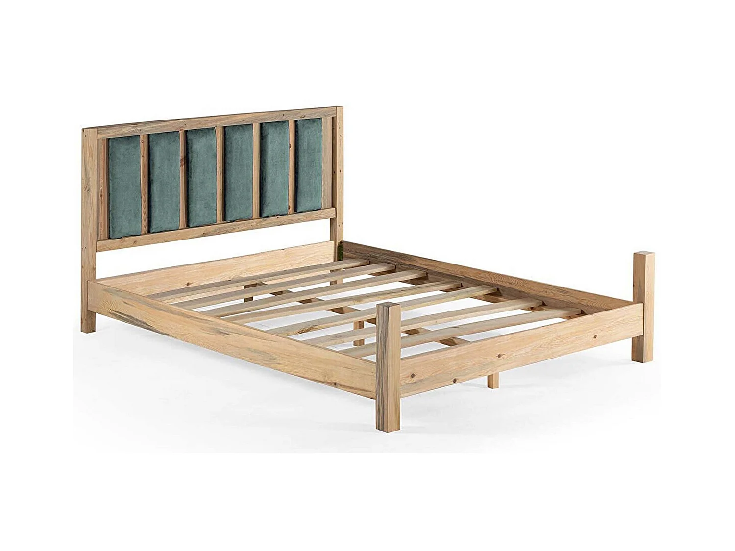 Lit en bois massif clair avec tête de lit tissu doux Mirenda - 7 tailles-Couleur Vert clair-90x190