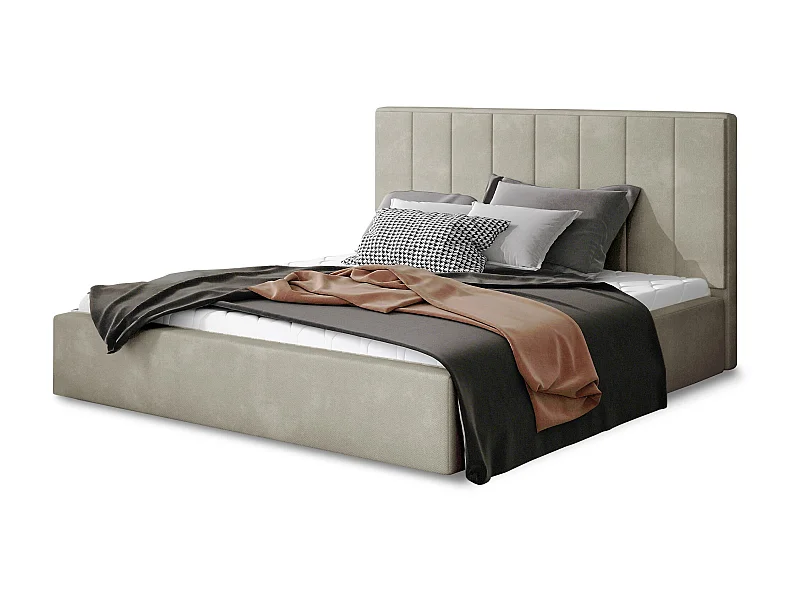 Lit rembourré de luxe velours Vareze-Couleur Beige-200x200-Version avec sommier