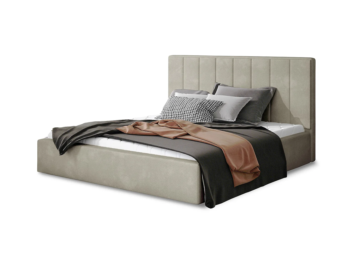 Lit rembourré de luxe velours Vareze-Couleur Beige-200x200-Version avec sommier