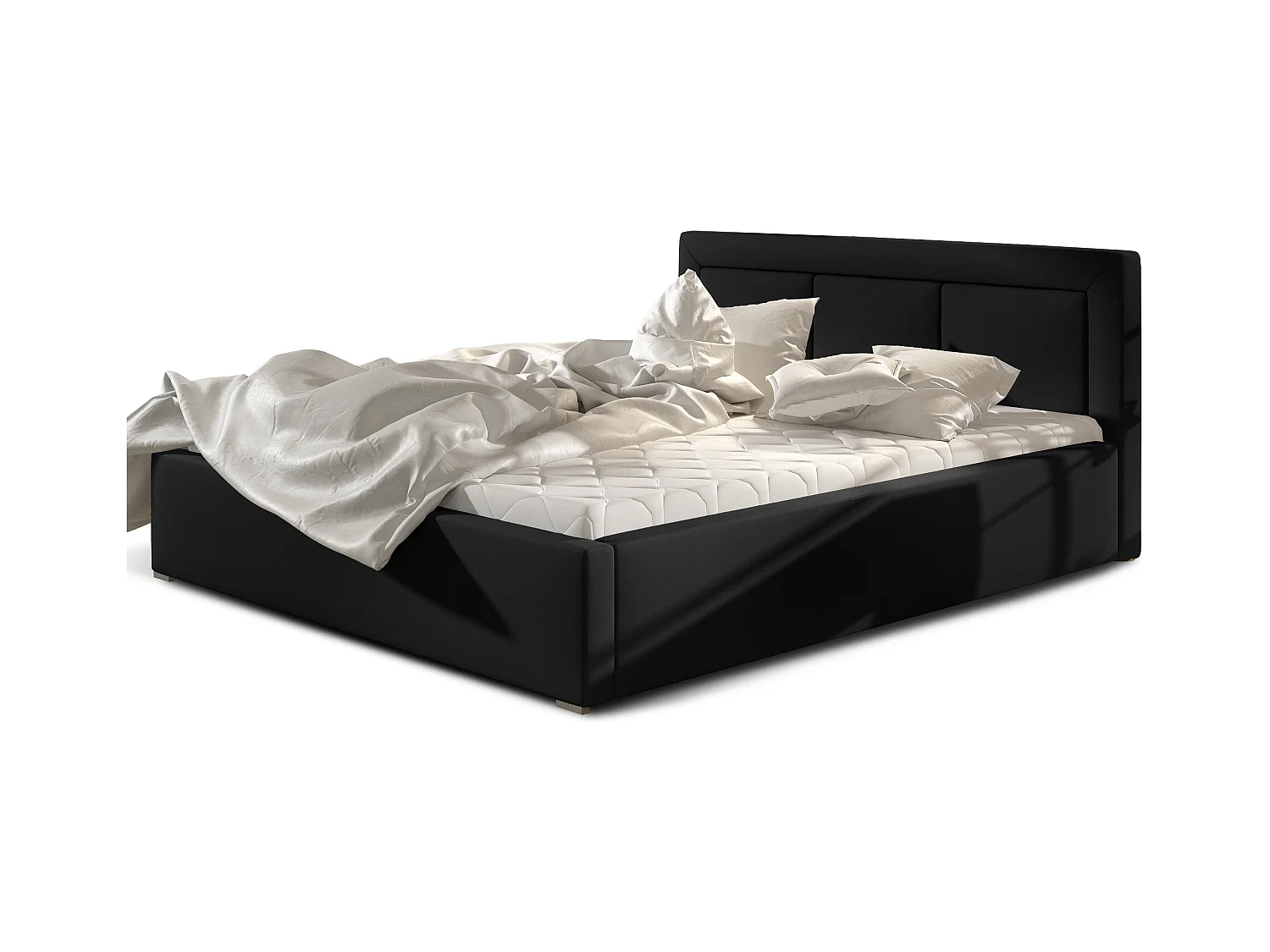Lit simili cuir noir grand carré capitonné Berlino - 4 tailles-140x200