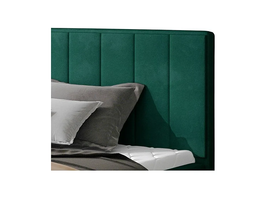 Lit rembourré de luxe velours Vareze-Couleur Vert épinard-140x200-Version avec sommier
