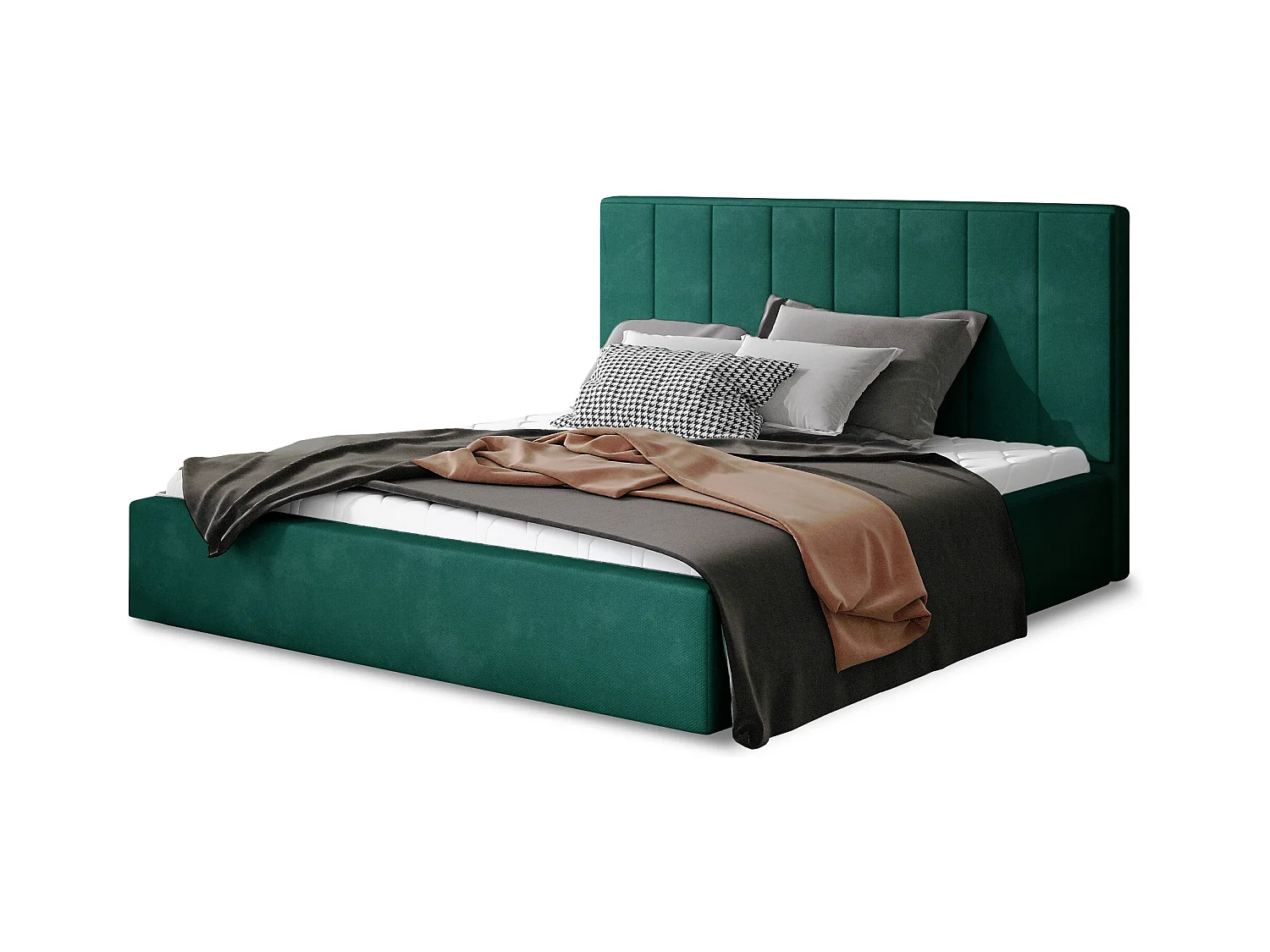 Lit rembourré de luxe velours Vareze-Couleur Vert épinard-200x200-Version avec sommier