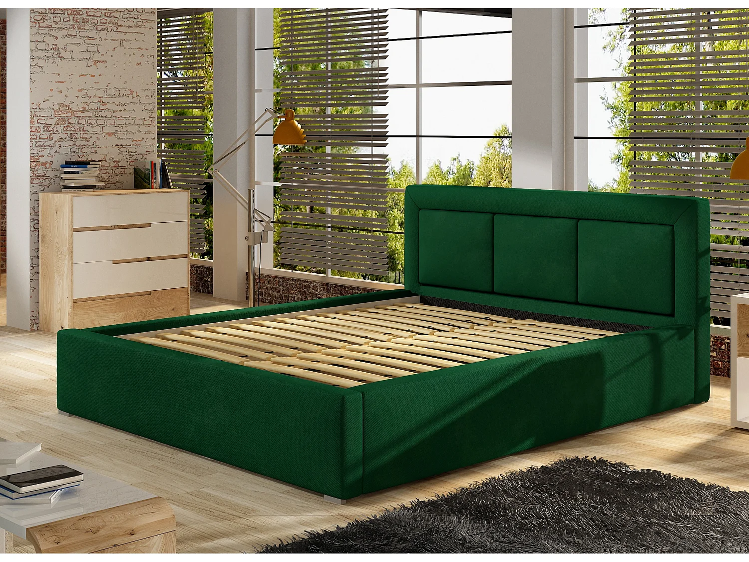 Lit simili cuir marron grand carré capitonné Berlino - 4 tailles-140x200