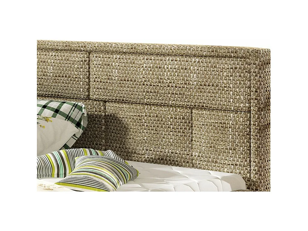 Lit double tissu beige chiné tête de lit capitonnée Lenzo - 4 tailles-160x200
