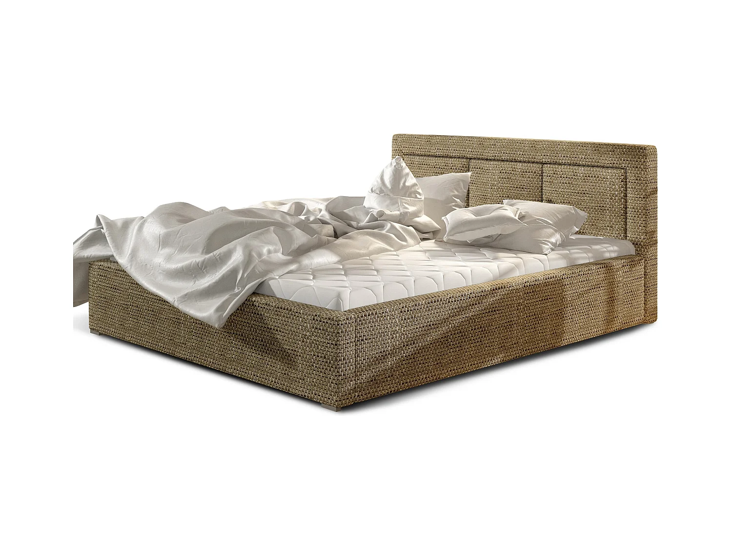 Lit tissu beige chiné grand carré capitonné Berlino - 4 tailles-160x200