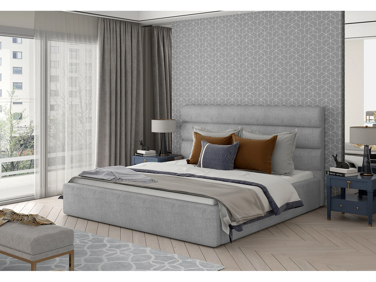 Lit design tissu gris clair Klarina - 4 tailles-200x200