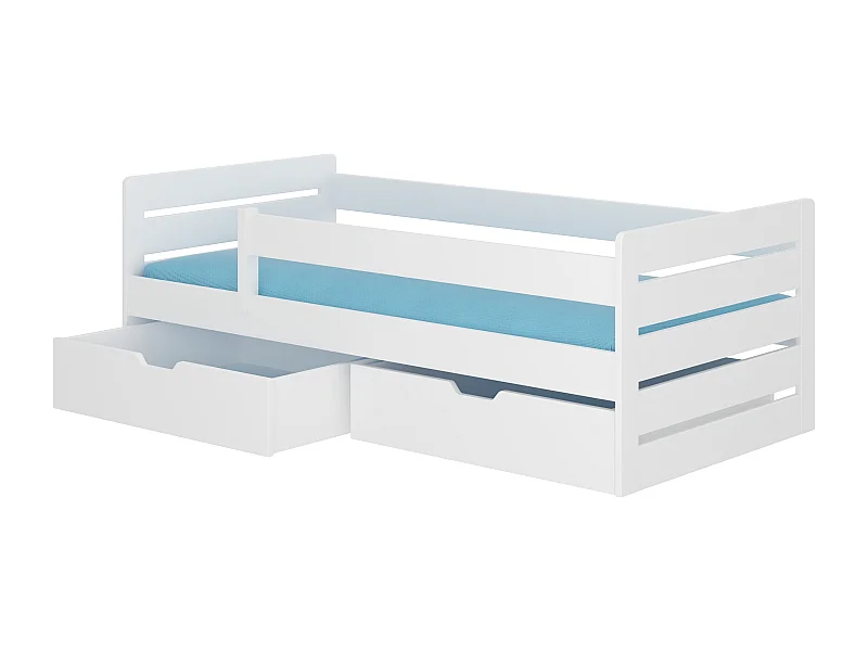 Lit enfant bois pin blanc 90x200 avec 2 tiroirs de rangement Kiko