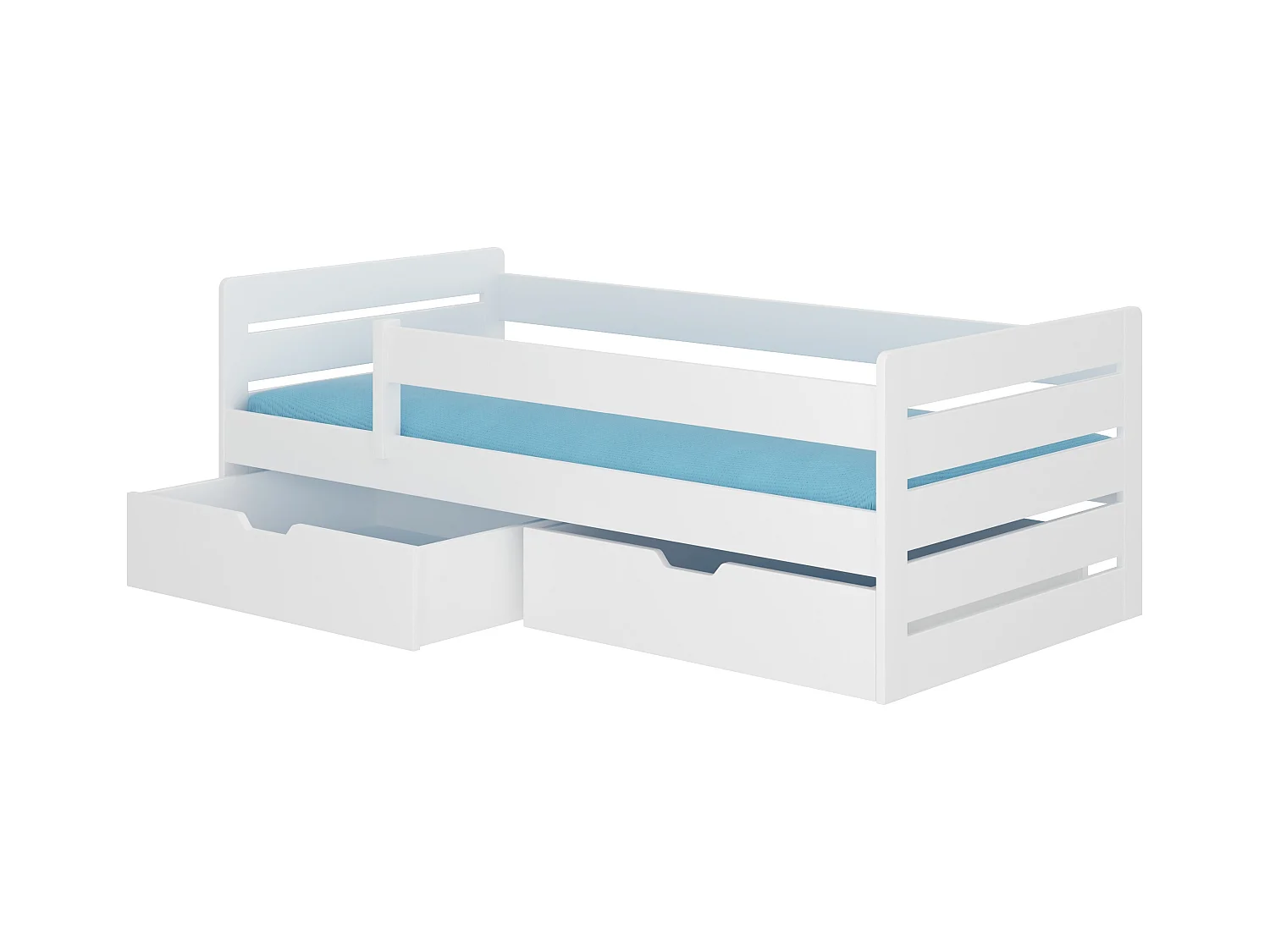 Lit enfant bois pin blanc 90x200 avec 2 tiroirs de rangement Kiko