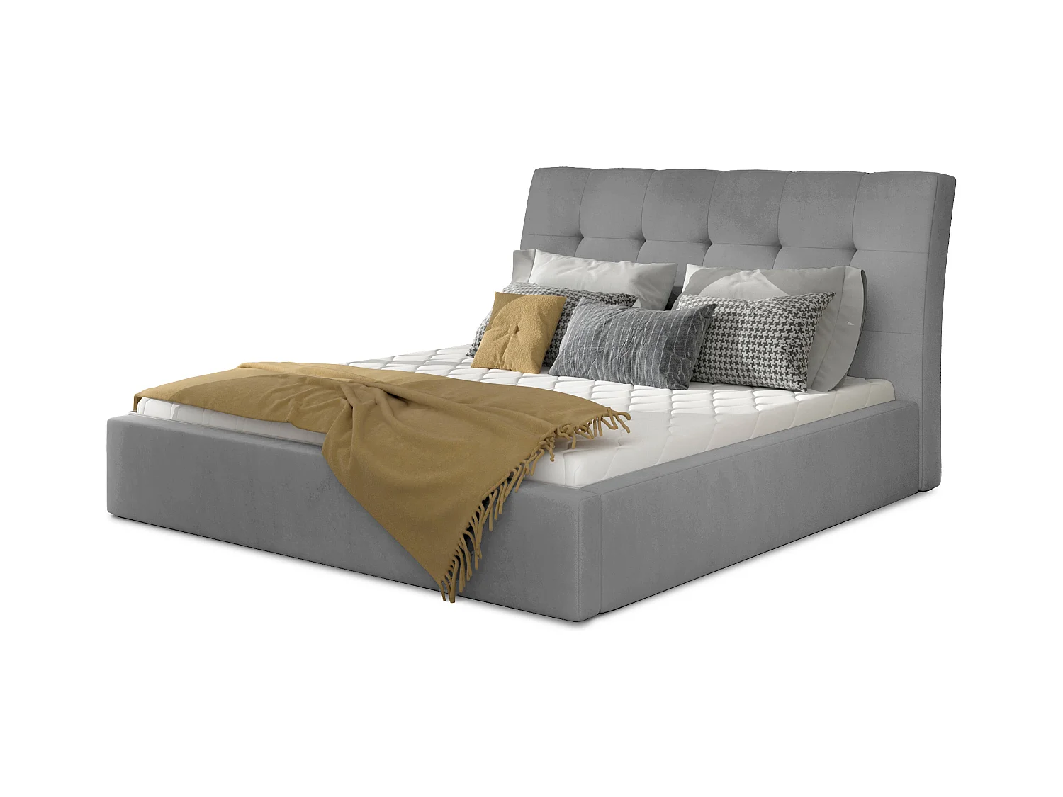 Lit double capitonné velours gris clair Klein - 4 tailles-160x200