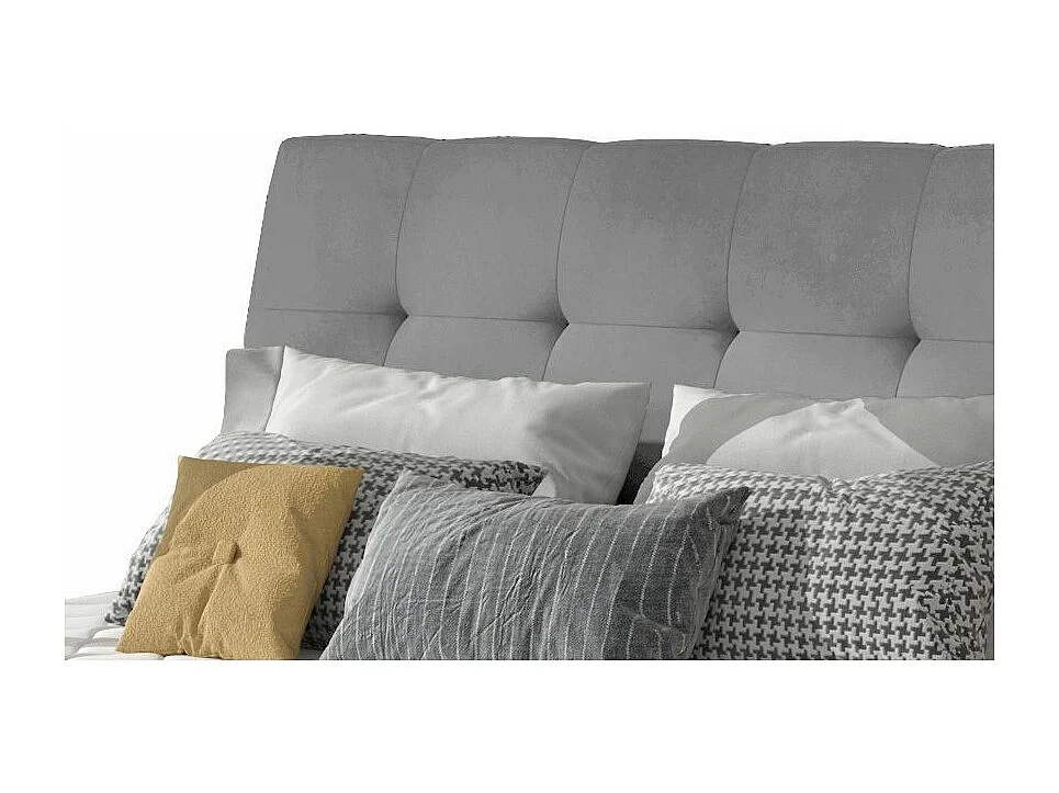 Lit double capitonné velours gris clair Klein - 4 tailles-160x200