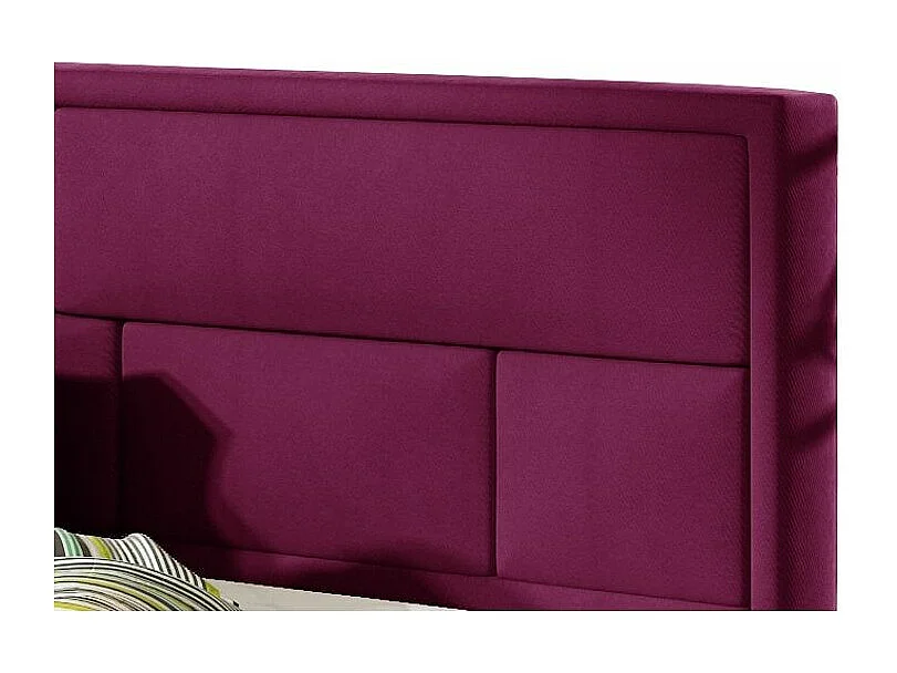 Volwassen bed met Lenzo boxspring – Gewatteerd fluweel-Kleur Pruim-Slapen 160x200cm