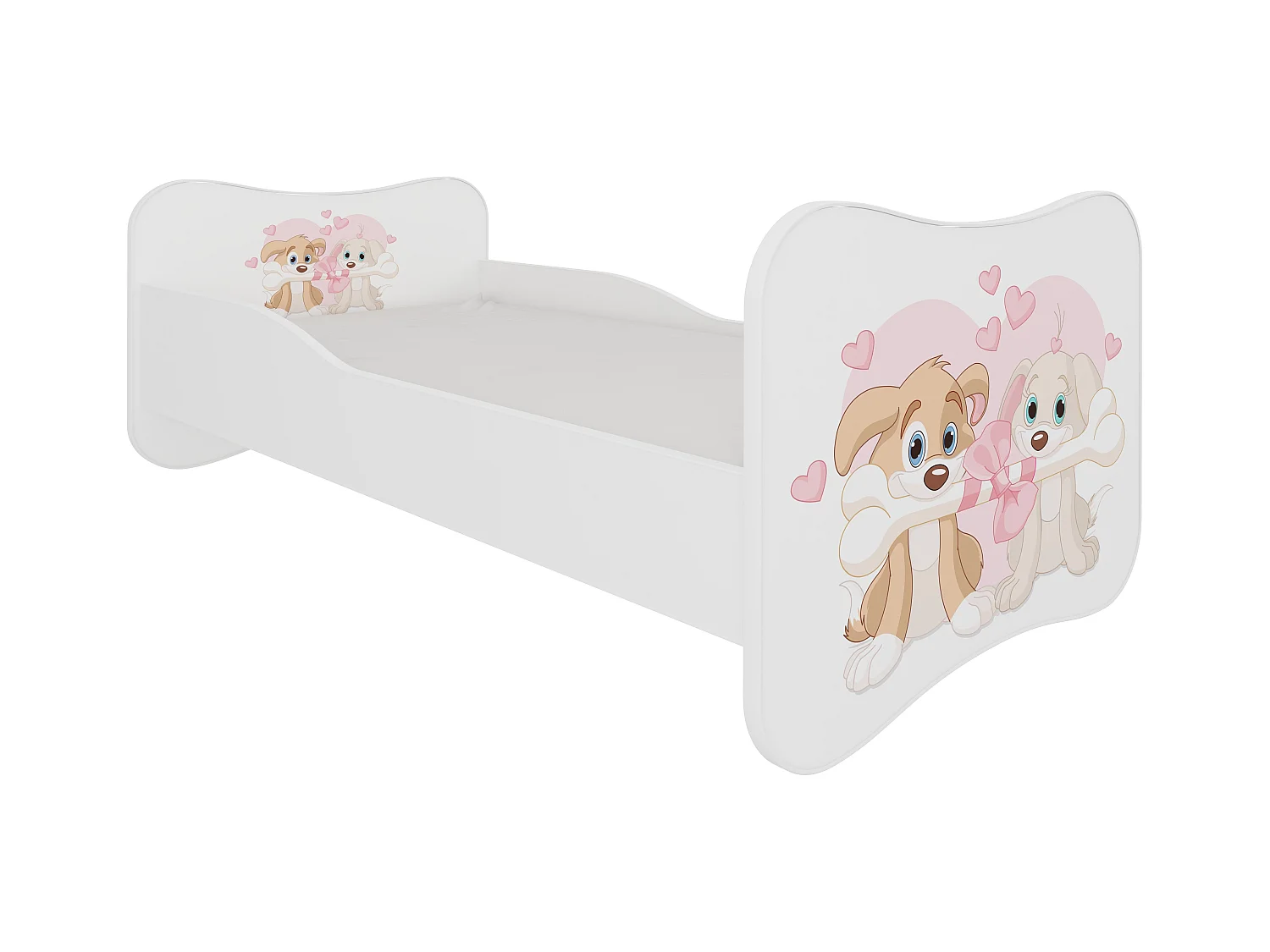 Lit enfant bois blanc imprimé chiens amoureux 70x140 ou 80x160 - Sommier et matelas inclus - Ondula-70x140