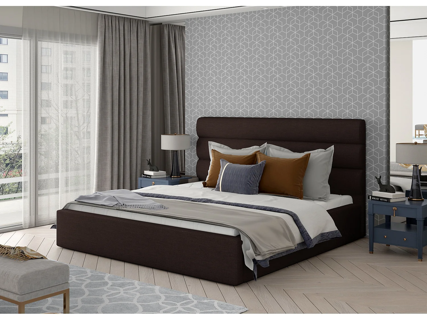 Lit design tissu marron Klarina - 4 tailles-180x200